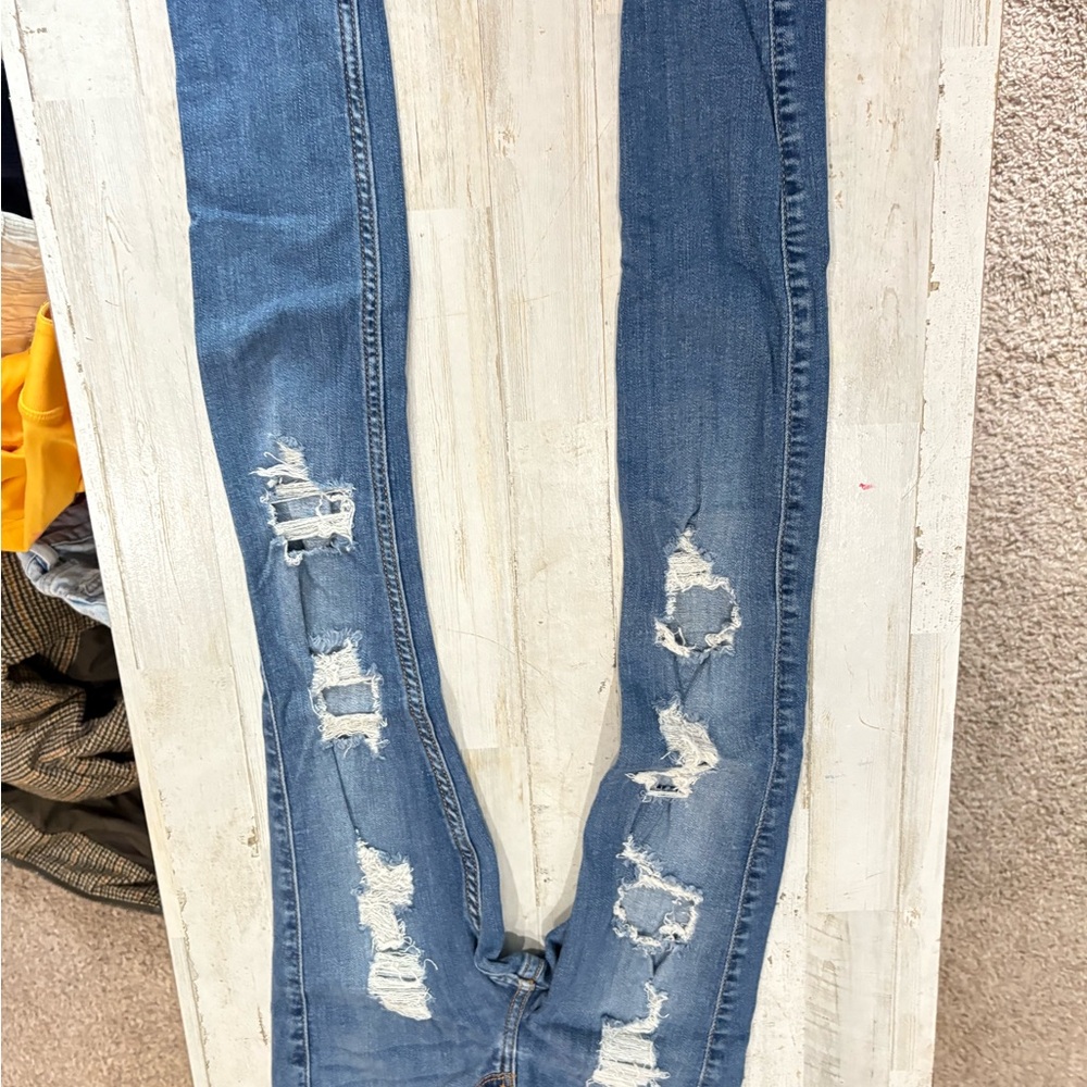 Hollister Blue Skinny Jeans with Distressed Details